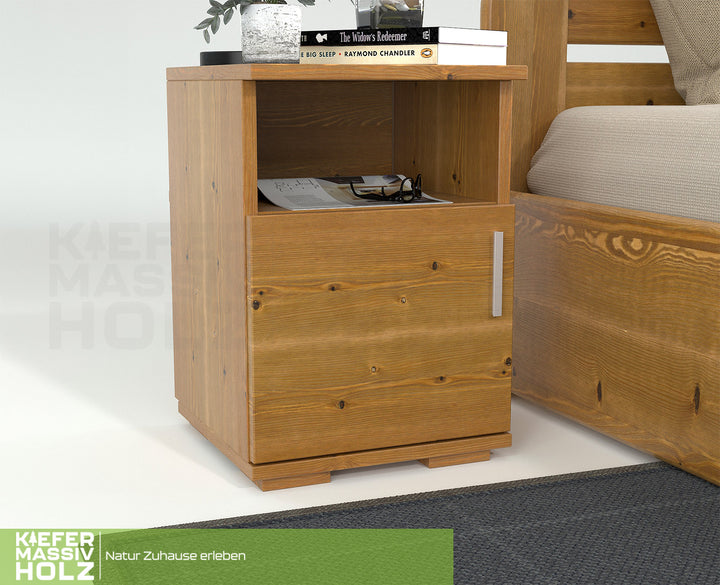 Nobis pine solid wood bedside table nightstand | 1-door 1-shelf | 100% organic pine
