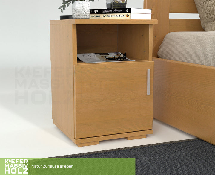 Nobis pine solid wood bedside table nightstand | 1-door 1-shelf | 100% organic pine