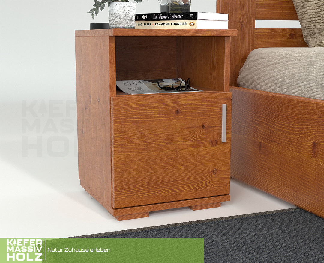 Nobis pine solid wood bedside table nightstand | 1-door 1-shelf | 100% organic pine
