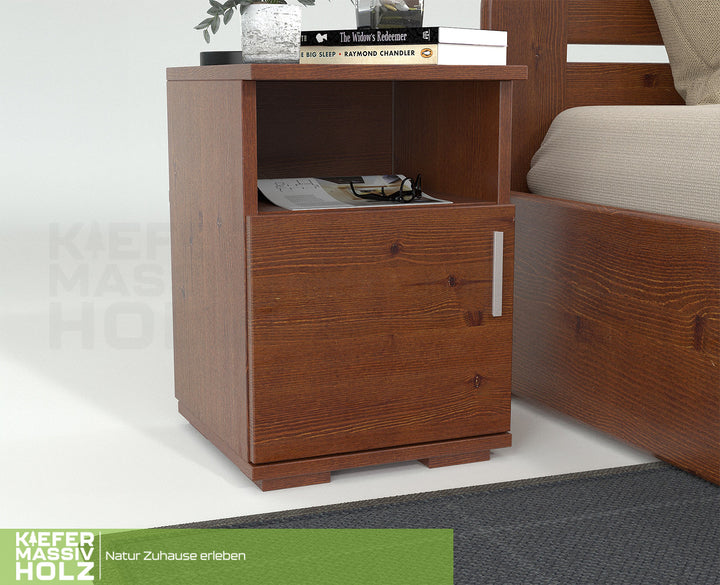 Nobis pine solid wood bedside table nightstand | 1-door 1-shelf | 100% organic pine