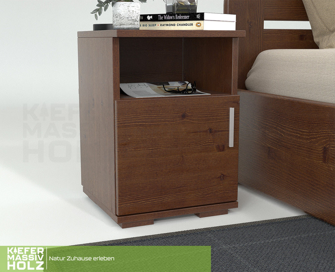 Nobis pine solid wood bedside table nightstand | 1-door 1-shelf | 100% organic pine