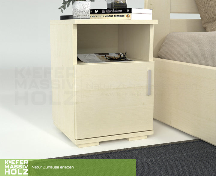 Nobis pine solid wood bedside table nightstand | 1-door 1-shelf | 100% organic pine