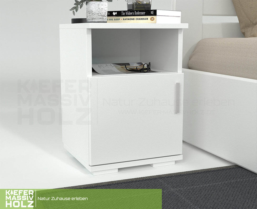 Nobis pine solid wood bedside table nightstand | 1-door 1-shelf | 100% organic pine
