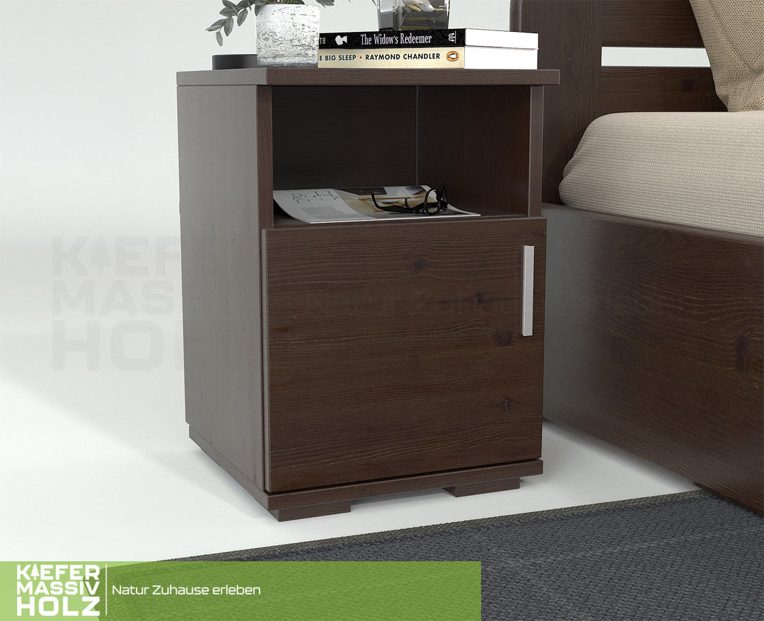 Nobis pine solid wood bedside table nightstand | 1-door 1-shelf | 100% organic pine
