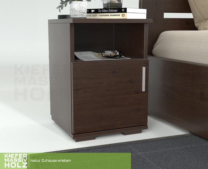 Nobis pine solid wood bedside table nightstand | 1-door 1-shelf | 100% organic pine