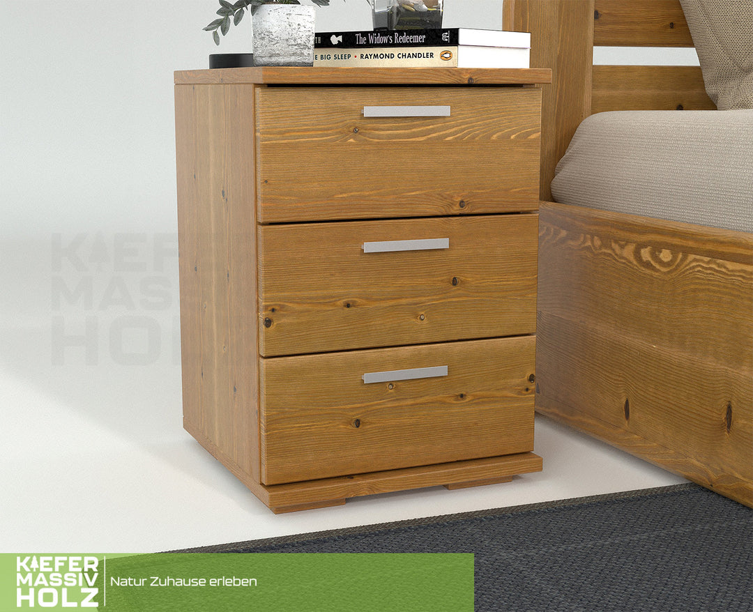 Nobis pine solid wood bedside table nightstand | 3 drawers | 100% organic pine