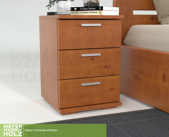 Nobis pine solid wood bedside table nightstand | 3 drawers | 100% organic pine
