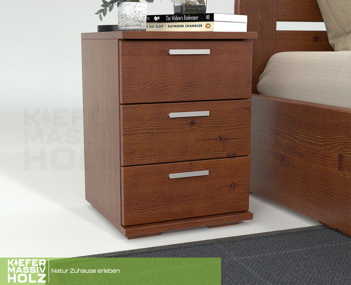 Nobis pine solid wood bedside table nightstand | 3 drawers | 100% organic pine