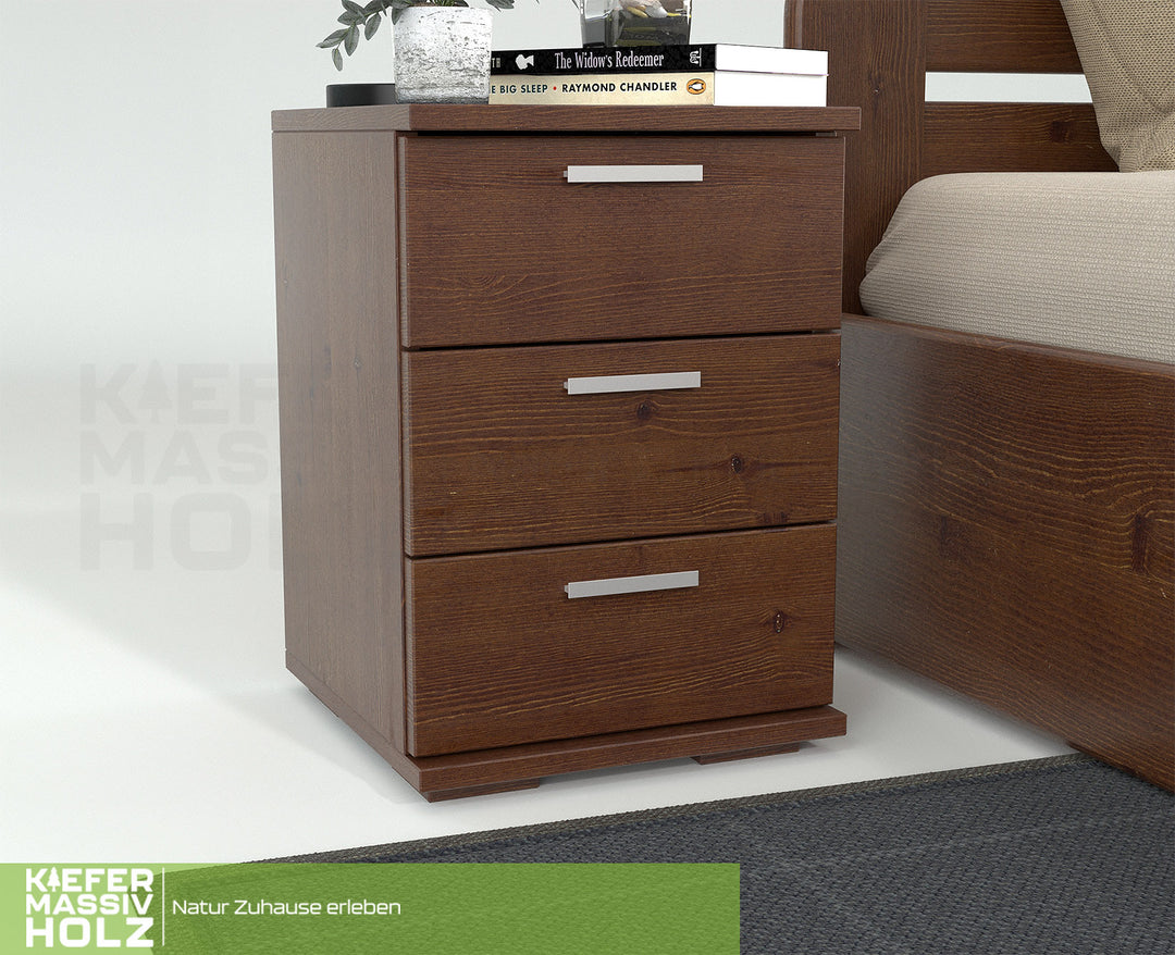Nobis pine solid wood bedside table nightstand | 3 drawers | 100% organic pine