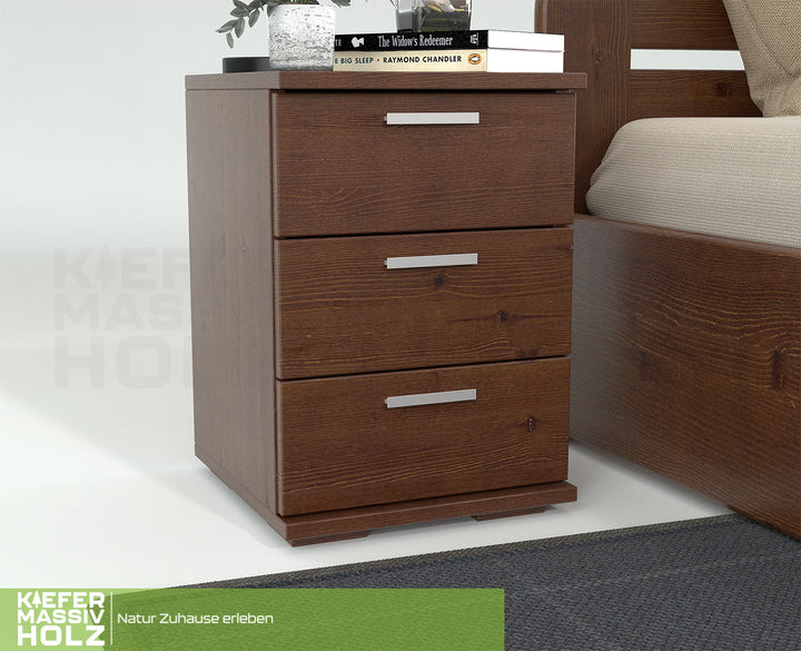 Nobis pine solid wood bedside table nightstand | 3 drawers | 100% organic pine