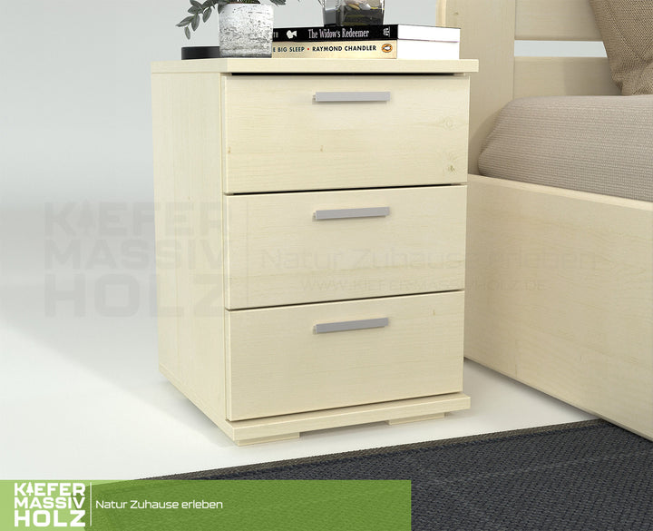 Nobis pine solid wood bedside table nightstand | 3 drawers | 100% organic pine