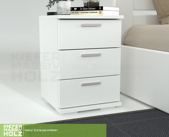Nobis pine solid wood bedside table nightstand | 3 drawers | 100% organic pine