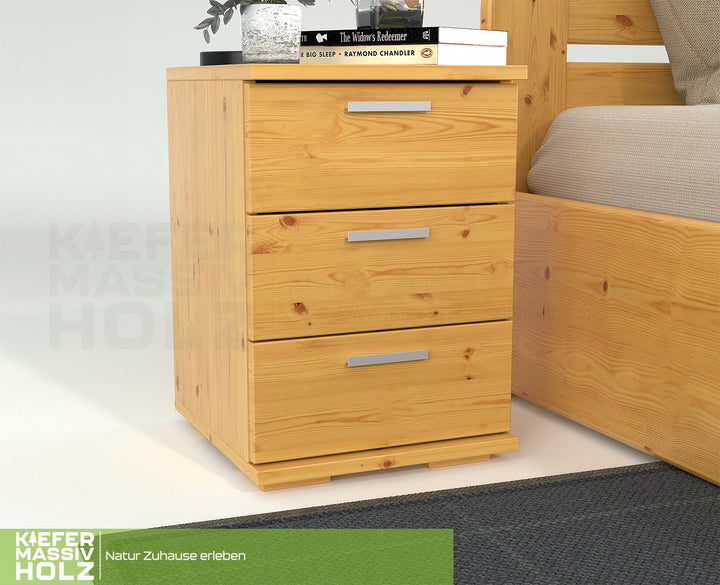 Nobis pine solid wood bedside table nightstand | 3 drawers | 100% organic pine