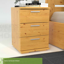 Nobis Kiefer Nachttisch 3-Schubladen | Massivholz Nachtschrank aus 100% Bio Kiefer