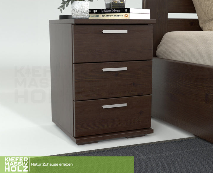 Nobis pine solid wood bedside table nightstand | 3 drawers | 100% organic pine