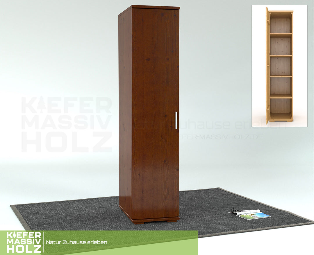 Nobis Kleiderschrank | 59 cm Tiefe 1-Türig mit Regale | 100% Bio Kiefer Massivholz