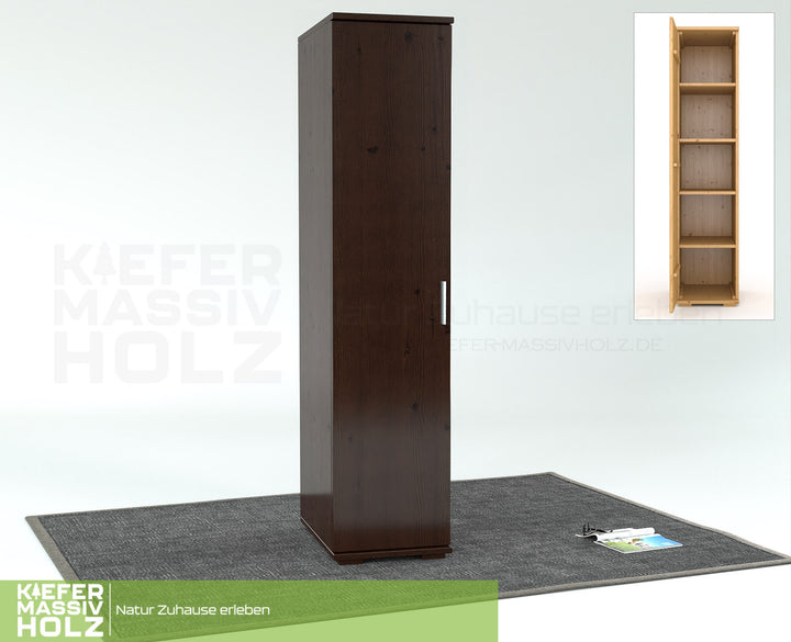 Nobis Kleiderschrank | 59 cm Tiefe 1-Türig mit Regale | 100% Bio Kiefer Massivholz