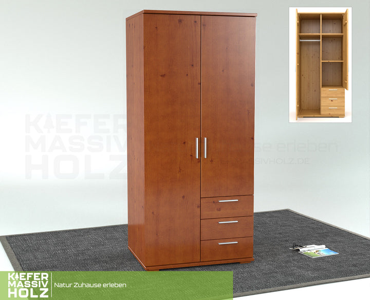 Nobi's wardrobe | 2 doors with clothes rail | 3 drawers | 100% organic pine solid wood