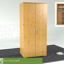 Nobis Kleiderschrank | 2-Türig mit Kleiderstange und Regale | 100% Bio Kiefer Massivholz