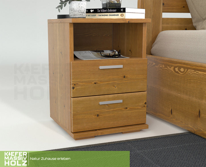 Nobis pine solid wood bedside table nightstand | 2 drawers 1 shelf | 100% organic pine