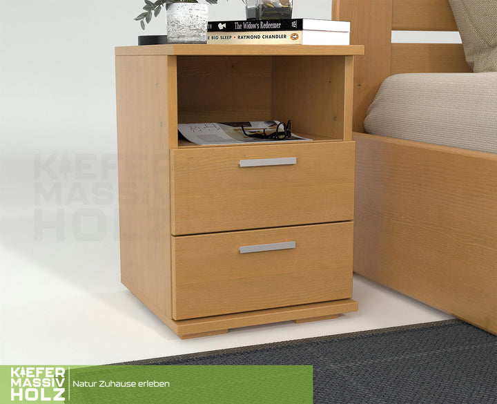 Nobis pine solid wood bedside table nightstand | 2 drawers 1 shelf | 100% organic pine