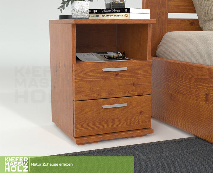 Nobis pine solid wood bedside table nightstand | 2 drawers 1 shelf | 100% organic pine