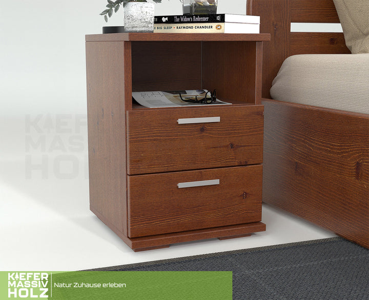 Nobis pine solid wood bedside table nightstand | 2 drawers 1 shelf | 100% organic pine