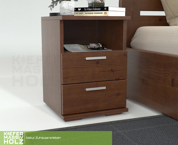 Nobis pine solid wood bedside table nightstand | 2 drawers 1 shelf | 100% organic pine