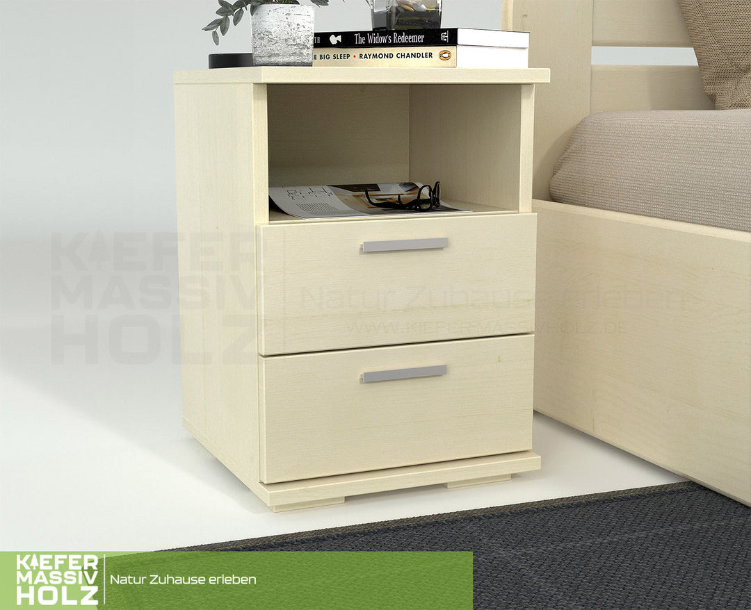 Nobis pine solid wood bedside table nightstand | 2 drawers 1 shelf | 100% organic pine