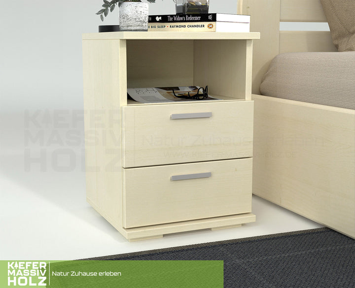 Nobis pine solid wood bedside table nightstand | 2 drawers 1 shelf | 100% organic pine