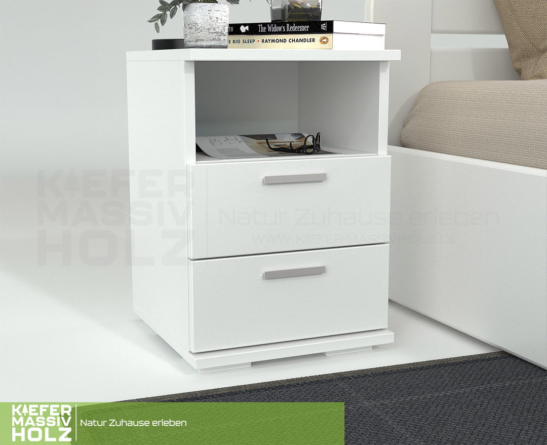 Nobis pine solid wood bedside table nightstand | 2 drawers 1 shelf | 100% organic pine