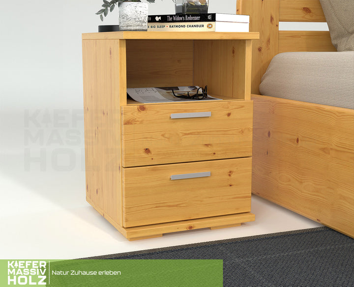 Nobis pine solid wood bedside table nightstand | 2 drawers 1 shelf | 100% organic pine