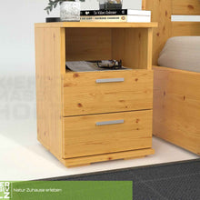 Nobis Nachttisch Kiefer massiv | 2-Schubladen Nachtschrank mit Regal | 100% Bio Kiefer