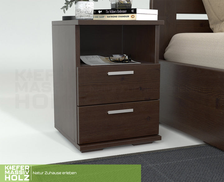 Nobis pine solid wood bedside table nightstand | 2 drawers 1 shelf | 100% organic pine