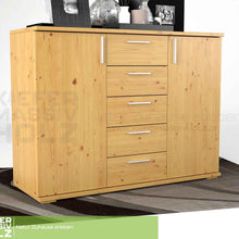 Nobis Kommode Bio Kiefer Massivholz 120-er | 5-Schubladen Sideboard | 2-Türig Anrichte