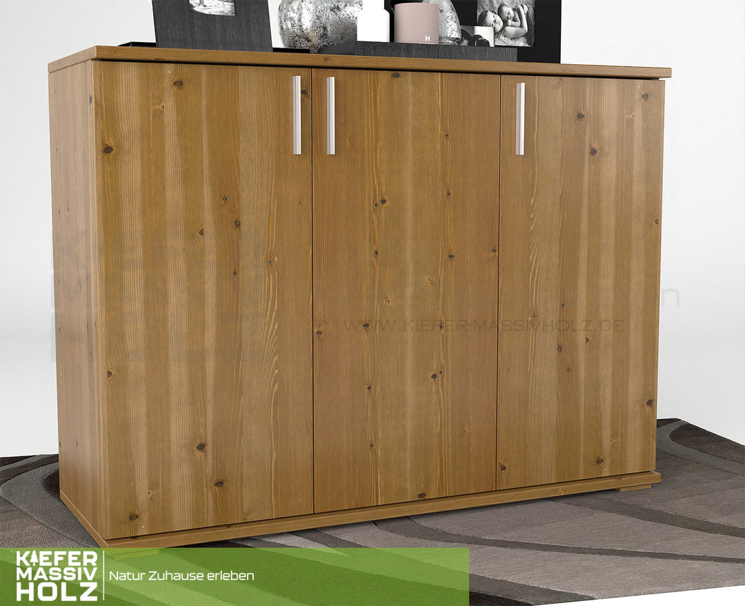 Nobis Kommode Sideboard 120-er | Anrichte | 3-Türig | 100% Bio Kiefer Massivholz