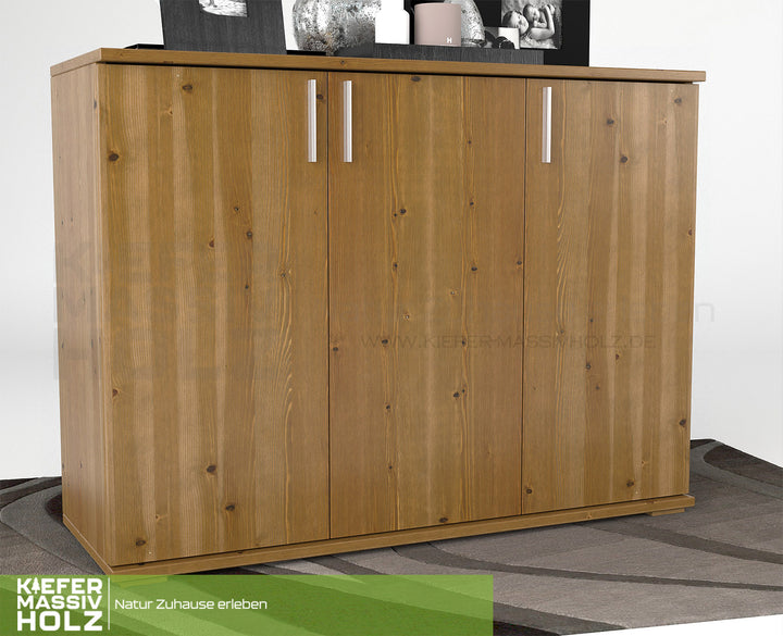 Nobis Kommode Sideboard 120-er | Anrichte | 3-Türig | 100% Bio Kiefer Massivholz