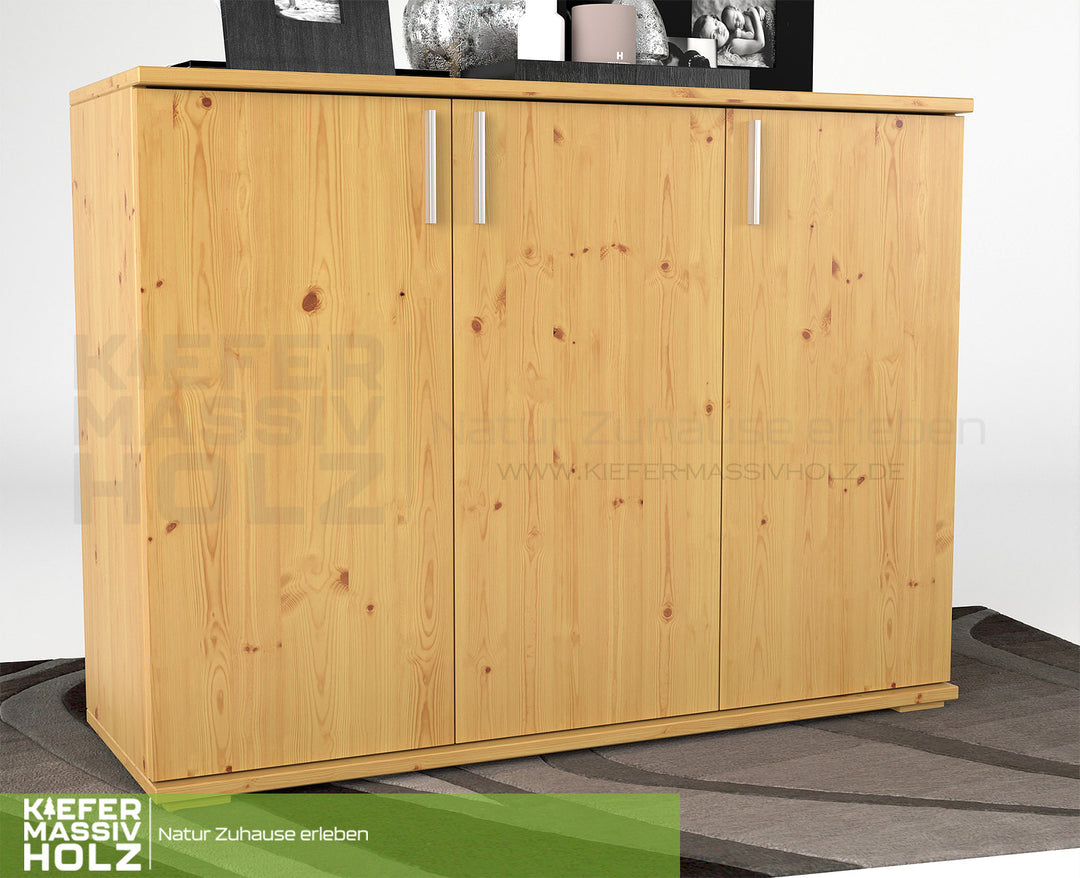 Nobis Kommode Sideboard 120-er | Anrichte | 3-Türig | 100% Bio Kiefer Massivholz