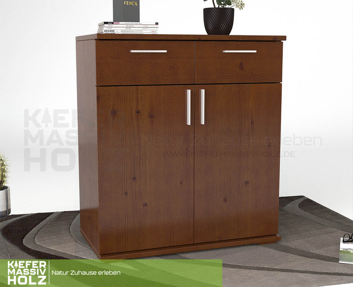 Nobis Kommode Sideboard 90-er | Anrichte | 2-Schubladen und 2-Türig | 100% Bio Kiefer Massivholz