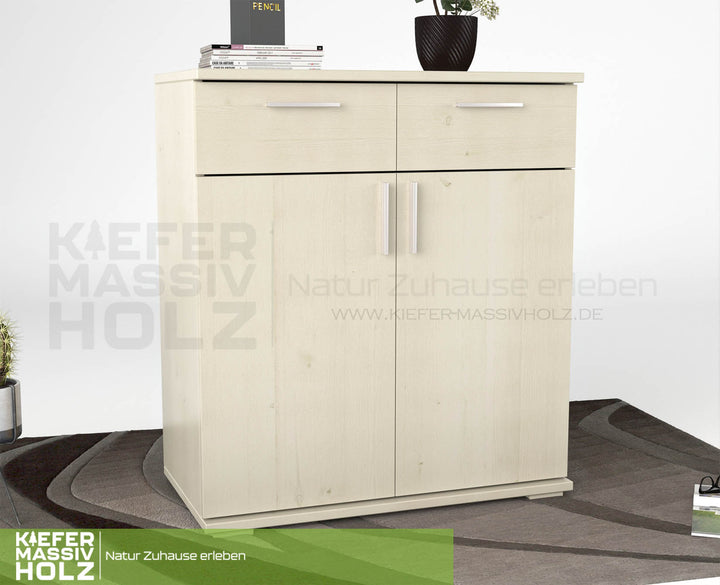 Nobis Kommode Sideboard 90-er | Anrichte | 2-Schubladen und 2-Türig | 100% Bio Kiefer Massivholz