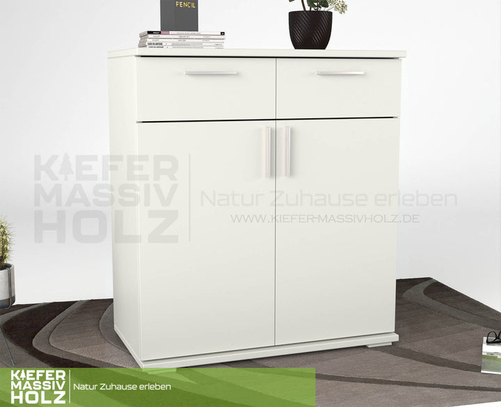 Nobis Kommode Sideboard 90-er | Anrichte | 2-Schubladen und 2-Türig | 100% Bio Kiefer Massivholz