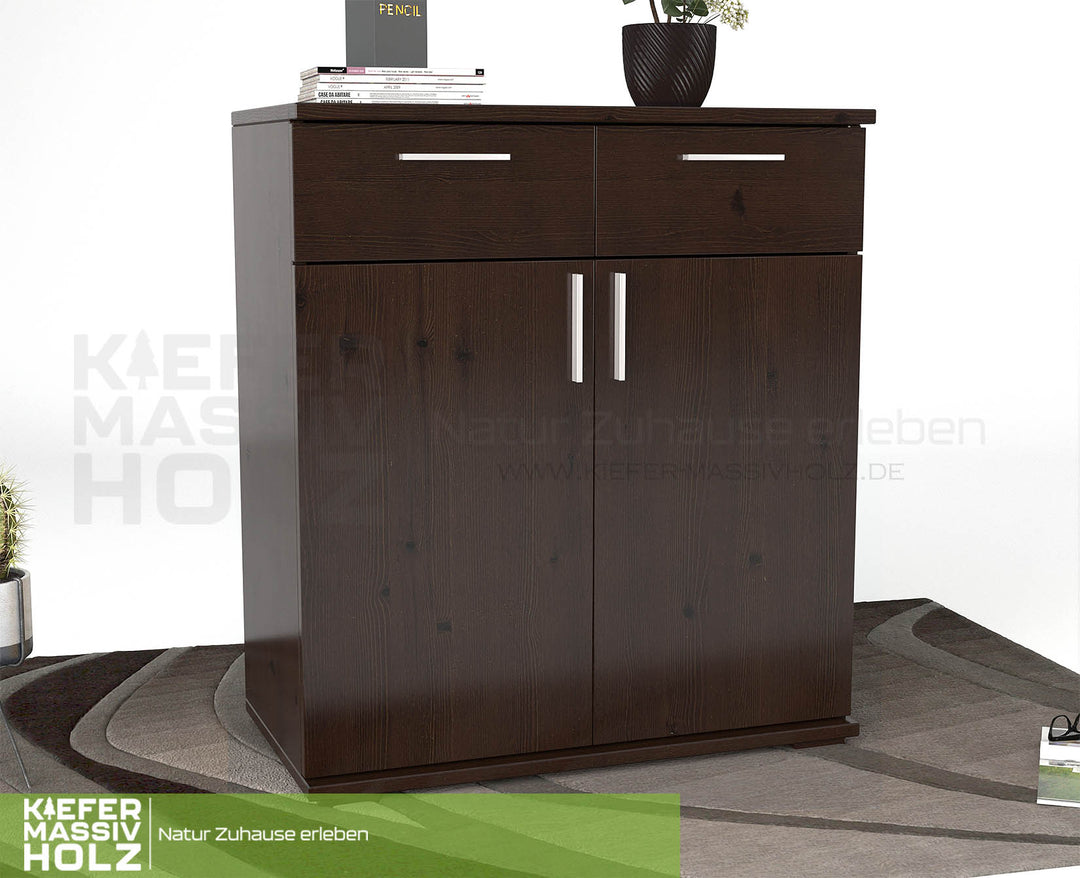 Nobis Kommode Sideboard 90-er | Anrichte | 2-Schubladen und 2-Türig | 100% Bio Kiefer Massivholz