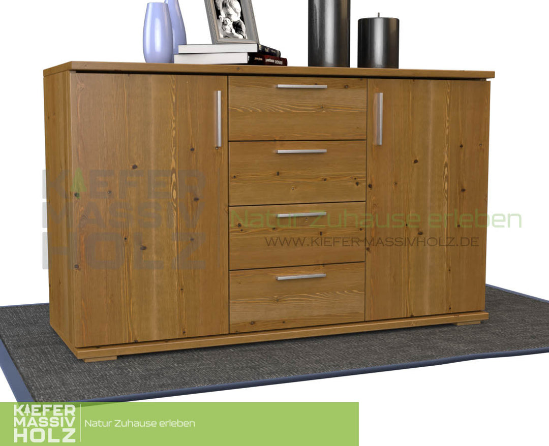 Flemming Nobis Kommode Sideboard | Anrichte | 4-Schubladen - 2-Türig | 100% Bio Kiefer Massivholz - Kiefer Massivholz