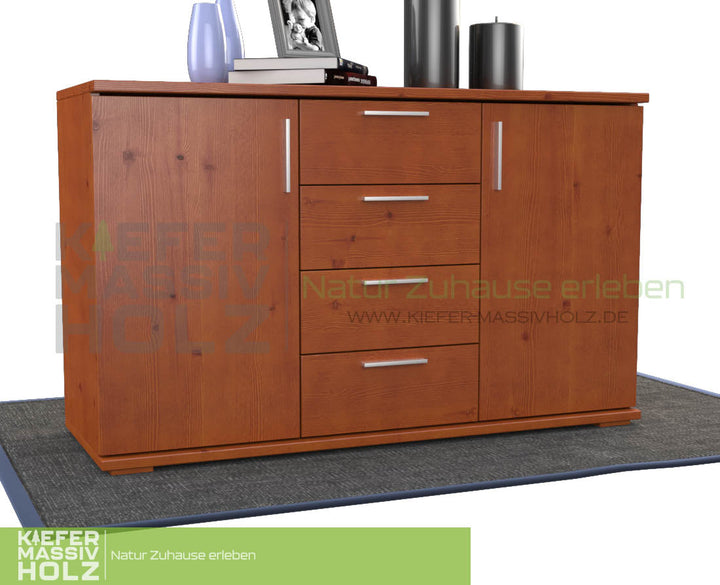 Flemming Nobis Kommode Sideboard | Anrichte | 4-Schubladen - 2-Türig | 100% Bio Kiefer Massivholz - Kiefer Massivholz