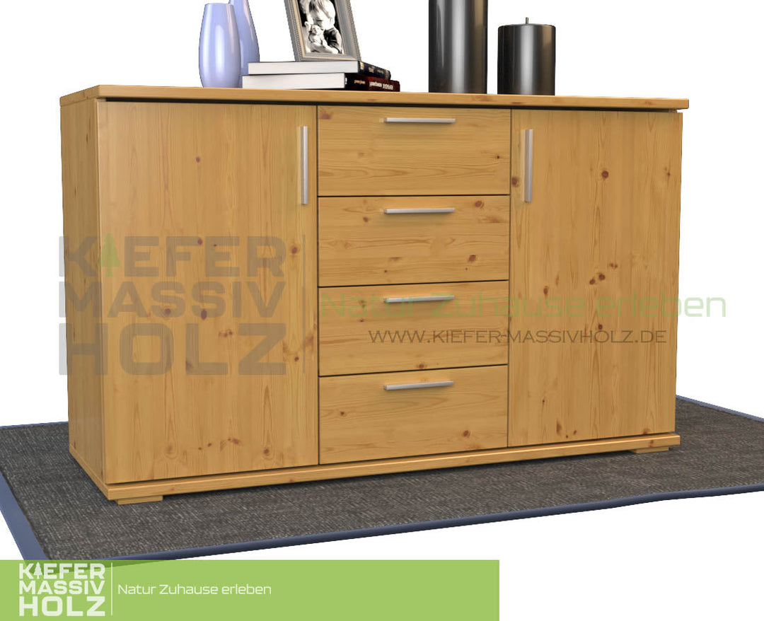 Flemming Nobis Kommode Sideboard | Anrichte | 4-Schubladen - 2-Türig | 100% Bio Kiefer Massivholz - Kiefer Massivholz