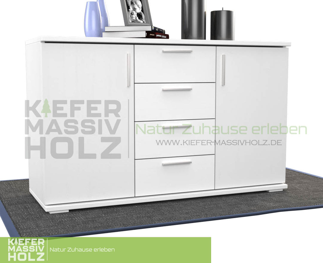 Flemming Nobis Kommode Sideboard | Anrichte | 4-Schubladen - 2-Türig | 100% Bio Kiefer Massivholz - Kiefer Massivholz