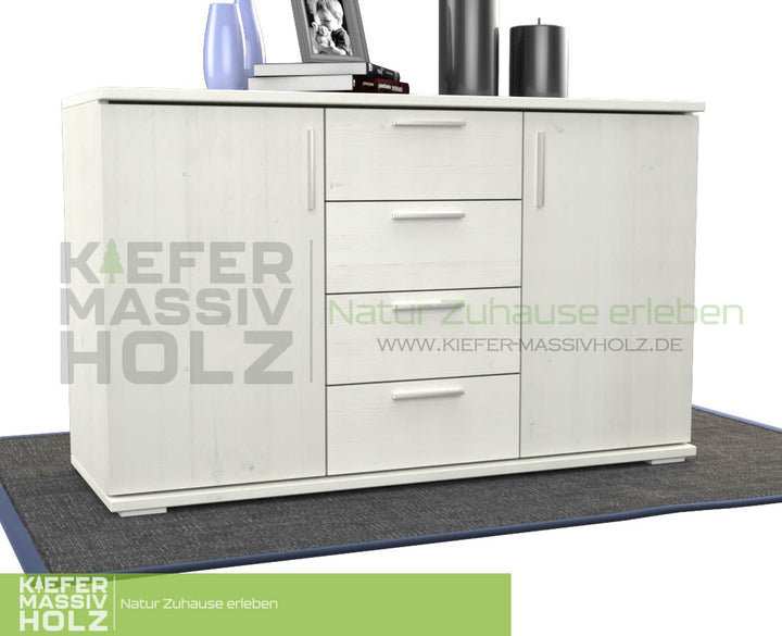 Flemming Nobis Kommode Sideboard | Anrichte | 4-Schubladen - 2-Türig | 100% Bio Kiefer Massivholz - Kiefer Massivholz