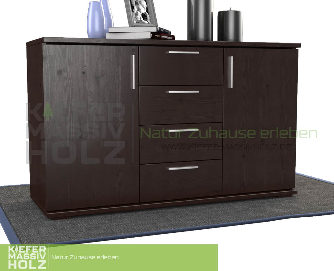 Flemming Nobis Kommode Sideboard | Anrichte | 4-Schubladen - 2-Türig | 100% Bio Kiefer Massivholz - Kiefer Massivholz