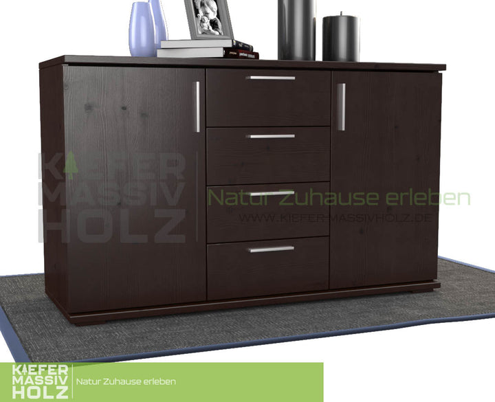 Flemming Nobis Kommode Sideboard | Anrichte | 4-Schubladen - 2-Türig | 100% Bio Kiefer Massivholz - Kiefer Massivholz