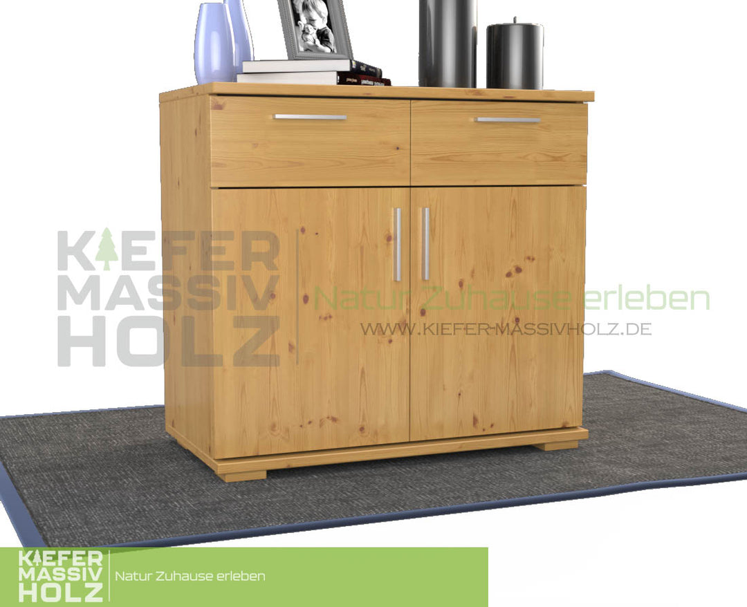 Nobis Kommode Sideboard | Anrichte | 2-Türig mit 2 Schubladen | 100% Bio Kiefer Massivholz